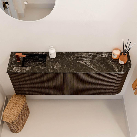 Mondiaz JOYA-DLUX Meuble de salle de bains 111.6cm - arrondi droite couleur Walnut - Vasque FAYE position Gauche 1 trou de robinet couleur Lava SW1422504