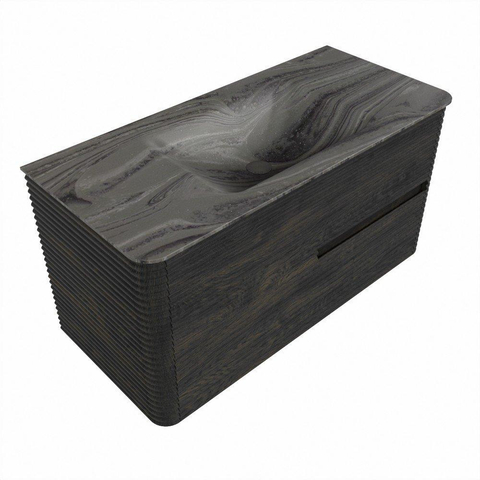 Mondiaz CIRO-DLUX Badkamermeubelset - 100x45x50cm - Solid surface wastafel Sombra - 1 wasbak Midden - 1 kraangat - 2 lades - Shadow SW1532742