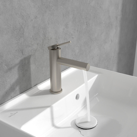 Villeroy & Boch Loop & Friends 1 greeps wastafelkraan - met waste - Brushed Nickel (rvs) SW974114