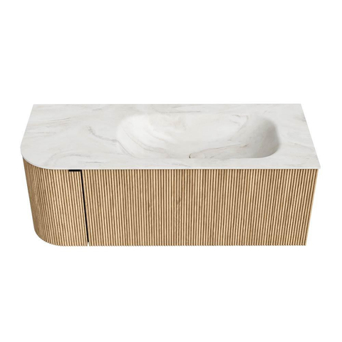 MONDIAZ KURVE-DLUX Meuble de salle de bains 115 cm avec module 25 L couleur Oak avec 1 tiroir et 1 porte. Lavabo BIG SMALL droit sans trou de robinet couleur Ostra. SW1137729