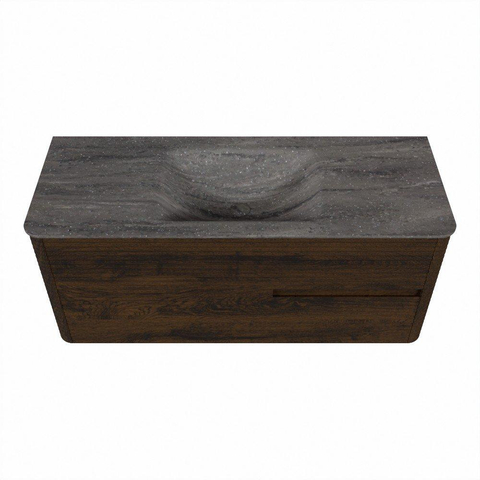 Mondiaz CIRO-DLUX Badkamermeubelset - 120x45x50cm - Solid surface wastafel Oza - 1 wasbak Midden - zonder kraangaten - 2 lades - Walnut SW1530656