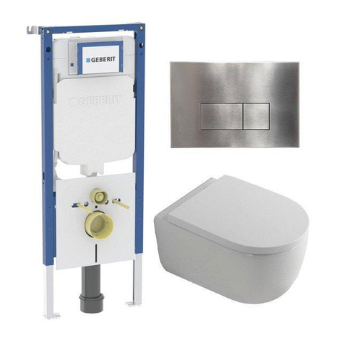 QeramiQ Dely Swirl Toiletset - 36.3x51.7cm - diepspoel - rimless - Geberit UP720 Duofix Sigma inbouwreservoir - 35mm zitting - steel bedieningsplaat - rechtehoekige knoppen - mat wit SW1413921