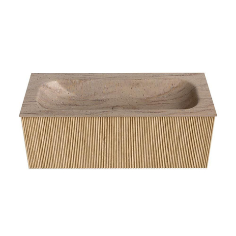 MONDIAZ KURVE-DLUX Meuble de salle de bains 110cm couleur Oak avec 1 tiroir et 0 porte. Lavabo BIG MEDIUM Central 1 trou de robinet Saba. SW1433092