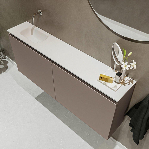 MONDIAZ TURE Toiletmeubel 120x23x50cm met 0 kraangaten 2 deuren smoke mat Wastafel Eden links Solid Surface Wit SW474988