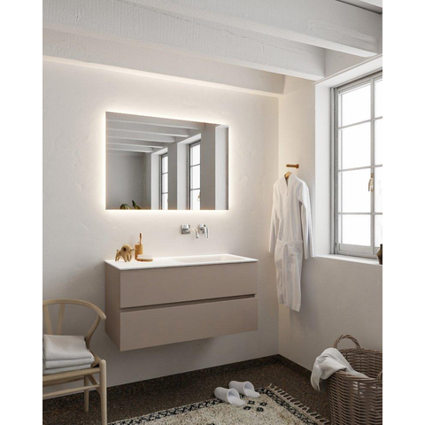 ENSEMBLE DE MEUBLE MONDIAZ VICA - 100cm - 2 tiroirs - lavabo Cloud à droite - 0 trous de robinet - solid surface smoke SW411381