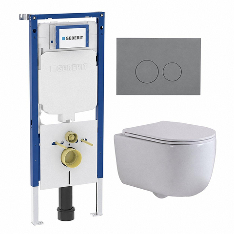 QeramiQ Dely Swirl Toiletset - 36.3x51.7cm - Geberit UP720 Duofix Sigma inbouwreservoir - slim zitting - bedieningsplaat licht grijs - ronde knoppen - mat wit SW1413156