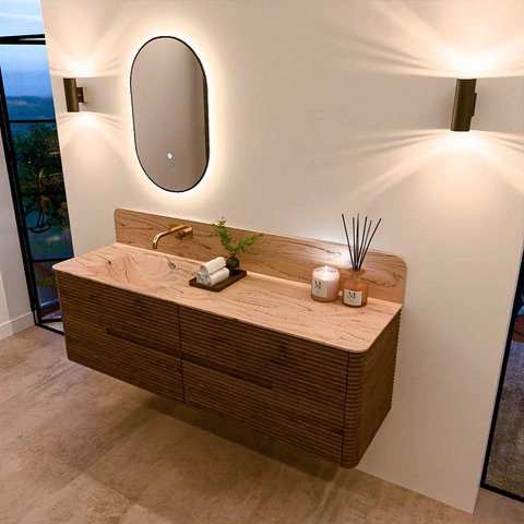 Mondiaz CIRO-DLUX Badkamermeubelset - 160x45x50cm - Solid surface wastafel Arena - 1 wasbak Links - zonder kraangaten - 4 lades - Dusk SW1533114