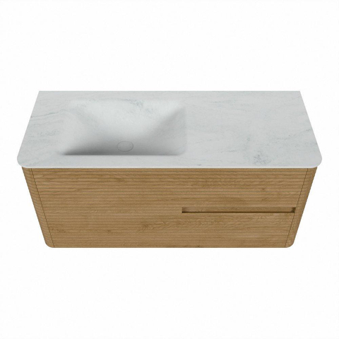 Mondiaz CIRO-DLUX Ensemble de meubles de salle de bains - 110x45x50cm - Plan vasque solid surface Opalo - 1 vasque à gauche - sans trous de robinetterie - 2 tiroirs - Chêne SW1530993