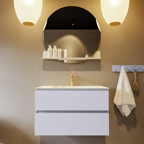 MONDIAZ VICA-DLUX Ensemble meuble de salle de bains - 80cm - meuble bas cale - 2 tiroirs - lavabo encastré cloud central - 1 trou de robinet - version haute 60cm - frape SW1089042