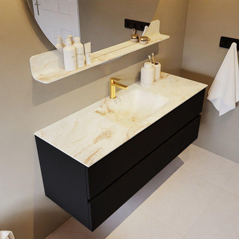 MONDIAZ VICA-DLUX Ensemble meuble de salle de bains - 130cm - meuble bas Urban - 2 tiroirs - lavabo encastré Cloud au milieu - 1 trou de robinet - version haute 60cm - Frappe SW1088658