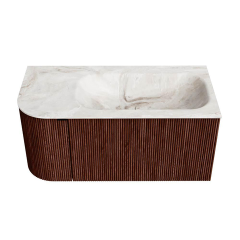 Mondiaz KURVE-DLUX Ensemble meuble de salle de bains - 95x46x40cm - 1 tiroir - 1 porte - lavabo solid surface - droite - 1 trou de robinet - Ruby SW1415621