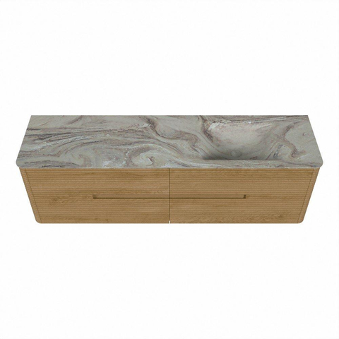 Mondiaz CIRO-DLUX Badkamermeubelset - 170x45x50cm - Solid surface wastafel Glace - 1 wasbak Rechts - 1 kraangat - 4 lades - Oak SW1533782