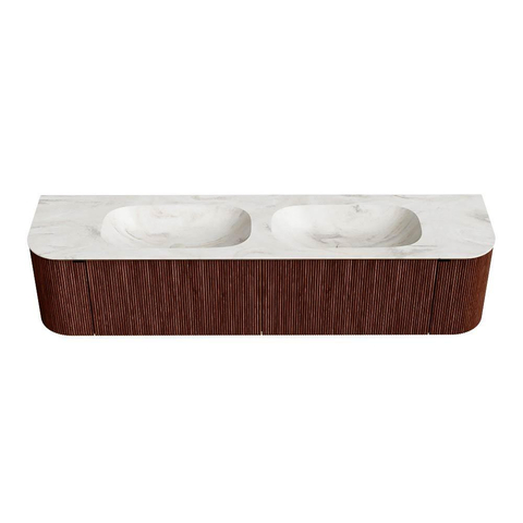 Mondiaz KURVE-DLUX Badkamermeubelset - 190x46x40cm - 2 lade - 2 deuren - wastafel solid surface - dubbel - zonder kraangat - Ruby SW1415937