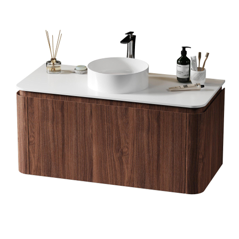 Royal Plaza Terra Wastafelonderkast - 100cm - 2 lades - afgeronde hoeken - kastanje (walnoot) - incl topblad - beschadigd - OUTLET UDEN STORE44997