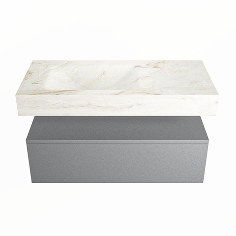 Mondiaz ALAN-DLUX Ensemble de meuble - 100cm - meuble Plata mat - 1 tiroir - Lavabo Cloud Frappe suspendu - vasque Gauche - 0 trous de robinet SW805503