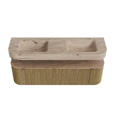 MONDIAZ THOR-DLUX 160cm meuble de salle de bains arrondi gauche + droite couleur Dusk avec 1 tiroir et 2 portes. Vasque suspendue CLOUD Double sans trou de robinet couleur Arena. SW1465119