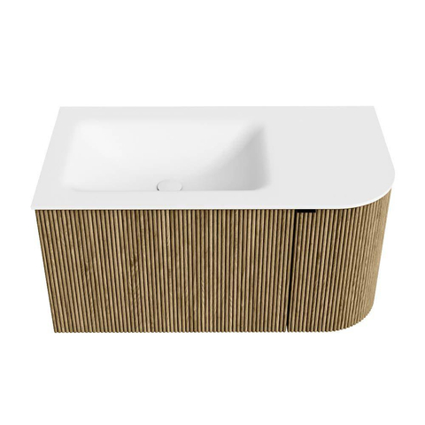 Mondiaz KURVE Badkamermeubelset - 85x46x40cm - 1 lade - 1 deur - wastafel solid surface - links - zonder kraangat - Dusk SW1414727