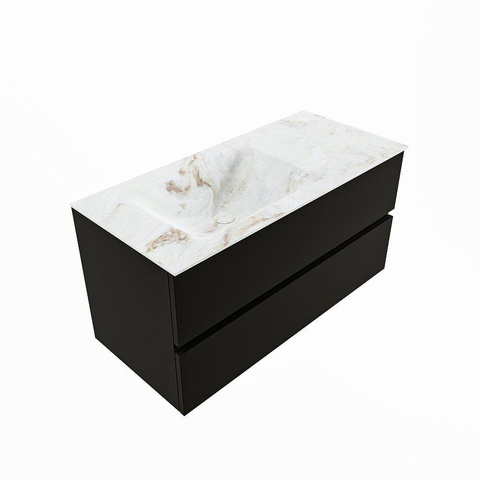 MONDIAZ VICA-DLUX Ensemble meuble de salle de bains - 100cm - meuble bas urban - 2 tiroirs - lavabo encastré cloud gauche - 1 trou de robinet - version haute 60cm - frape SW1088631