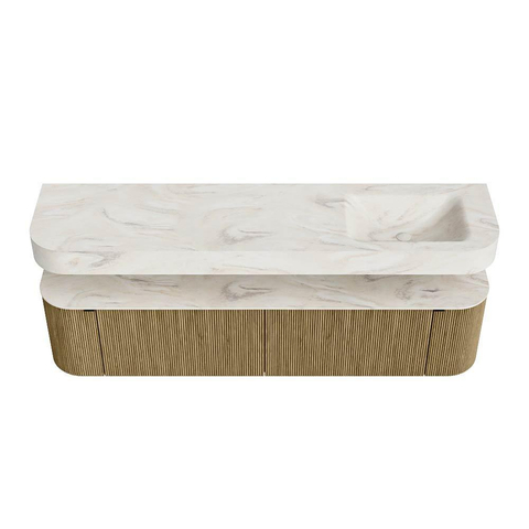 MONDIAZ THOR-DLUX Meuble de salle de bains 190cm arrondi gauche + droite couleur Dusk avec 2 tiroirs et 2 portes. Vasque suspendue CLOUD Droite 1 trou de robinet couleur Ostra. SW1466502