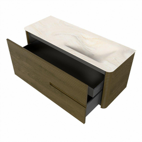 Mondiaz CIRO-DLUX Badkamermeubelset - 120x45x50cm - Solid surface wastafel Ostra - 1 wasbak Rechts - zonder kraangaten - 2 lades - Dusk SW1532927