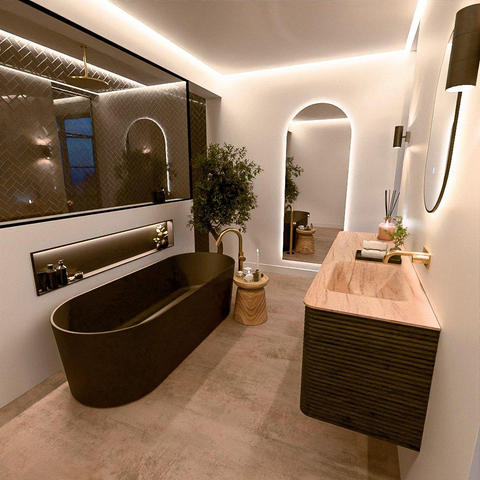 Mondiaz CIRO-DLUX Ensemble de meubles de salle de bains - 160x45x50cm - lavabo solid surface Saba - 1 vasque à droite - sans trous de robinet - 4 tiroirs - Shadow SW1532721