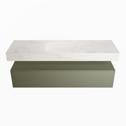 Mondiaz ALAN-DLUX Ensemble de meuble - 150cm - meuble Army mat - 1 tiroir - Lavabo Cloud Ostra suspendu - vasque Centre - 0 trous de robinet SW807350