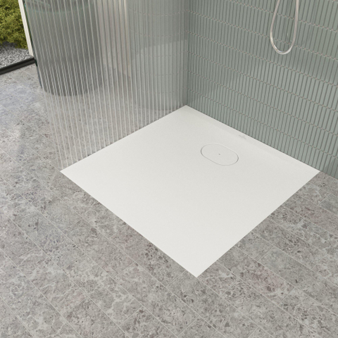 Villeroy & Boch Ecora douchebak - 80x80x3.5cm - afvoer korte zijde - stone white (wit) SW1559020