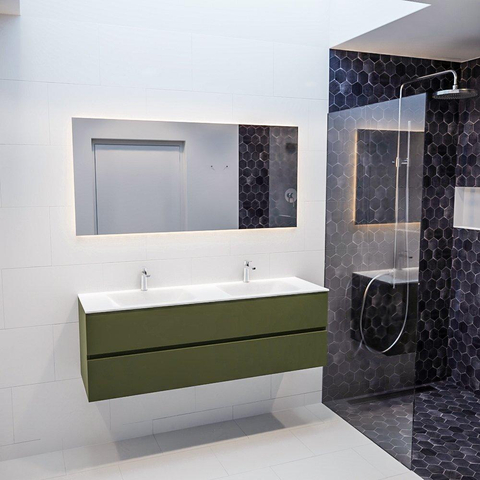 ENSEMBLE DE MEUBLE MONDIAZ VICA - 150cm - 2 tiroirs - lavabo Cloud double - 2 trous de robinet - solid surface army SW410187