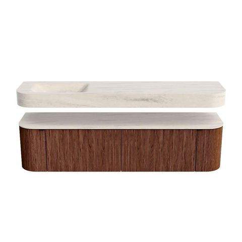 MONDIAZ THOR-DLUX 180cm meuble de salle de bains arrondi gauche + droite couleur Ruby avec 2 tiroirs et 2 portes. Vasque suspendue CLOUD Gauche 1 trou de robinet couleur Meli. SW1466183