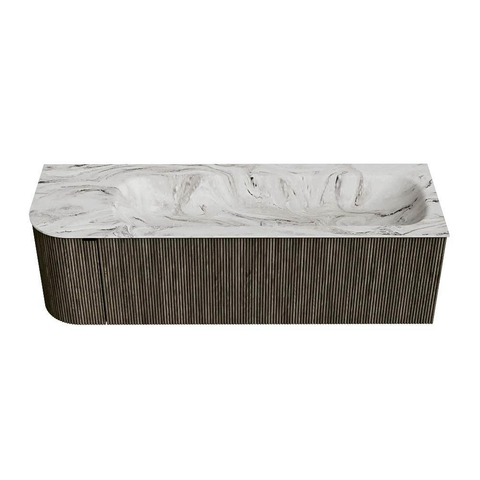 Mondiaz KURVE-DLUX Badkamermeubelset - 145x46x40cm - 1 lade - 1 deur - wastafel solid surface - rechts - 2 kraangaten - Shadow SW1414573