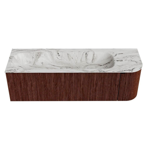 Mondiaz KURVE-DLUX Badkamermeubelset - 145x46x40cm - 1 lade - 1 deur - wastafel solid surface - links - zonder kraangat - Ruby SW1415954