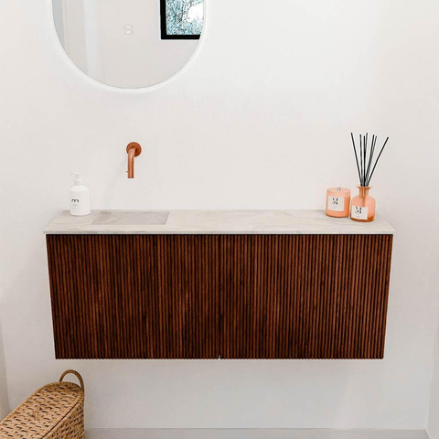 Mondiaz JOYA-DLUX 100cm toiletmeubel - kleur Ruby - Wastafel FAYE positie Links Zonder kraangat kleur Ostra. SW1423825