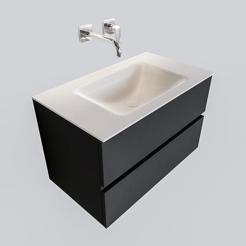 MONDIAZ VICA Ensemble de meuble salle de bain - 80cm - 2 tiroirs - lavabo Cloud au centre - 0 trous de robinet - solid surface gris foncé SW409820