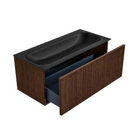 MONDIAZ KURVE Meuble de salle de bains 100 cm couleur Walnut avec 1 tiroir. Lavabo BIG MEDIUM central sans trou de robinet Urban. SW1138462