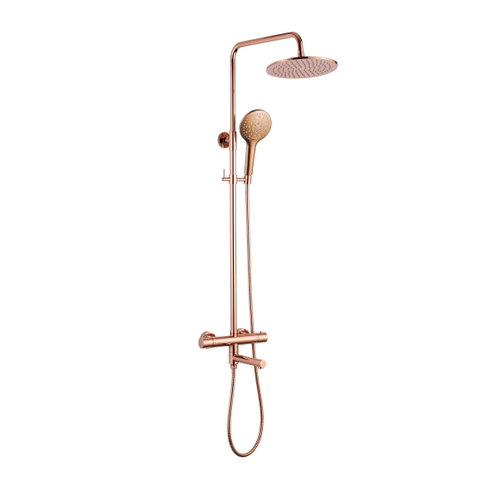 Fortifura Calvi Regendoucheset - thermostatisch - 25cm hoofddouche - metalen slang - ronde handdouche - draaibare baduitloop - geborsteld koper PVD SW1592515