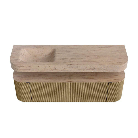 MONDIAZ THOR-DLUX 160cm meuble de salle de bains arrondi gauche + droite couleur Dusk avec 1 tiroir et 2 portes. Vasque suspendue CLOUD Gauche sans trou de robinet couleur Saba. SW1465358
