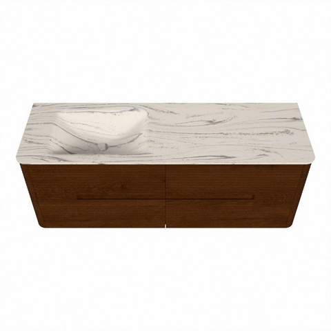 Mondiaz CIRO-DLUX Ensemble de meubles de salle de bains - 140x45x50cm - Plan vasque solid surface Nata - 1 vasque à gauche - sans trous de robinetterie - 4 tiroirs - Ruby SW1532064