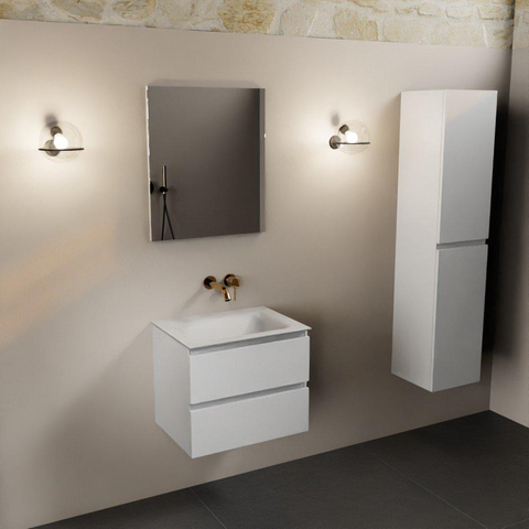 Mondiaz Aivy badmeubelset - 60x45x50cm - 0 kraangaten - 1 wasbak talc Solid surface - Midden - 2 lades - Zonder spiegel - MDF Talc SW892252