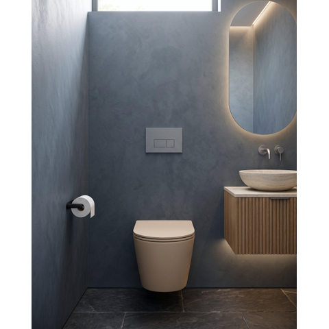 QeramiQ Dely Ensemble WC - 36,3x51,7cm - chasse profonde - sans bride - réservoir encastré Geberit UP720 - abattant WC à fermeture ralentie - 35mm - plaque de commande gris clair - boutons rectangulaires - beige mat SW1427096