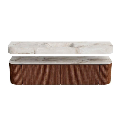 MONDIAZ THOR-DLUX 190cm meuble de salle de bains arrondi gauche + droite couleur Ruby avec 2 tiroirs et 2 portes. Vasque suspendue CLOUD Milieu 1 trou de robinet couleur Frappe. SW1466486