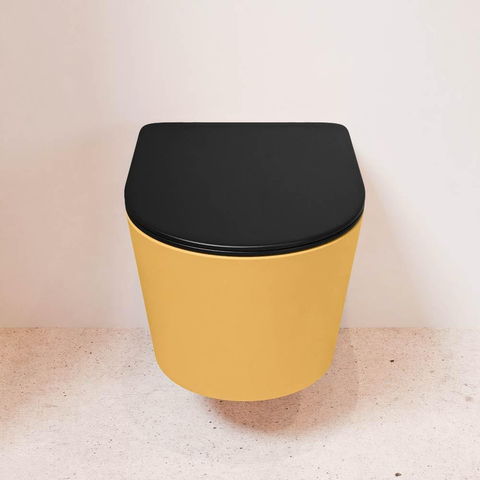 Mondiaz LAVIE hangtoilet – spoelrandloos – 36 x 53 cm – met softclose zitting – Ocher (geel), zitting Urban (zwart) SW1208745