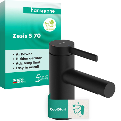 Hansgrohe Zesis S wastafelkraan - model 70 - coolstart - zonder waste - mat zwart SW1567417