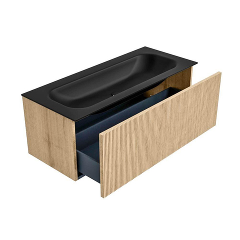 MONDIAZ KURVE Meuble de salle de bains 110cm couleur Oak avec 1 tiroir. Lavabo BIG MEDIUM central 1 trou de robinet Urban. SW1138391