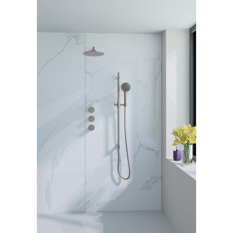 Fortifura Nebbio Ensemble de douche pluie - robinet encastré - élément encastré - barre coulissante - flexible de douche métal - douchette ronde - bras mural 35cm - pomme de douche ronde - inox brossé PVD (inox) SW1237956