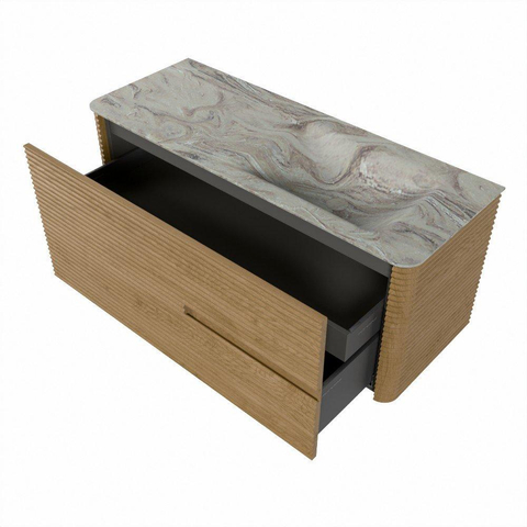 Mondiaz CIRO-DLUX Badkamermeubelset - 120x45x50cm - Solid surface wastafel Glace - 1 wasbak Rechts - 1 kraangat - 2 lades - Oak SW1530838