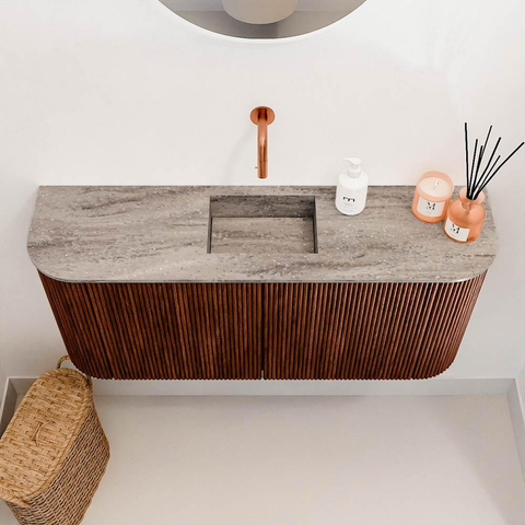 Mondiaz JOYA-DLUX 93.2cm toiletmeubel - ronding links en rechts kleur Ruby - Wastafel FAYE positie Midden Zonder kraangat kleur Oza. SW1425555