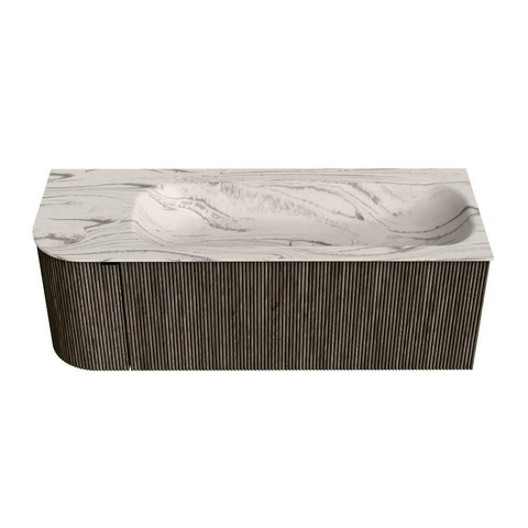 MONDIAZ KURVE-DLUX Meuble de salle de bains 125cm arrondi à gauche couleur Shadow avec 1 tiroir et 1 porte. Lavabo BIG MEDIUM à droite 1 trou de robinet Nata. SW1432292
