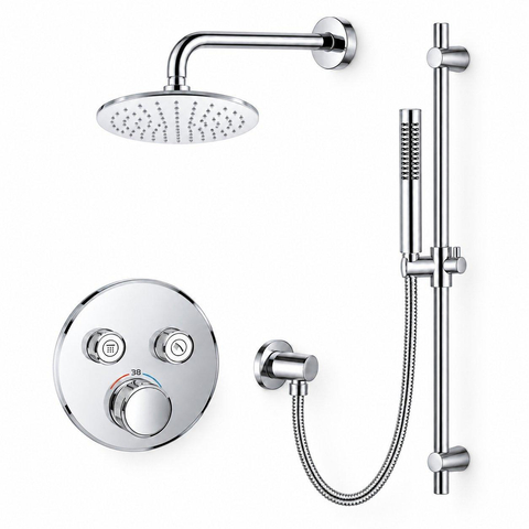 Grohe - Adema Rise regendoucheset – Ø20 cm hoofddouche – 20 cm gebogen wandarm – staafhanddouche – 2 functies – chroom SW811912