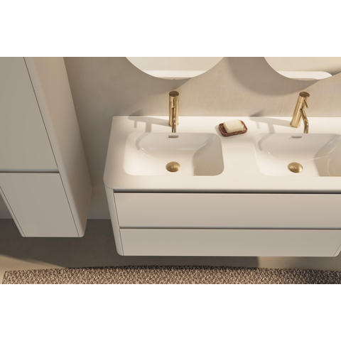 Thebalux Sunny Badmeubelset - 122x46x57cm - wastafel - keramiek - 2 kraangaten - glans wit - onderkast - 2 lades - greeploos - houtfineer - Ibiza White (wit) SW1462523