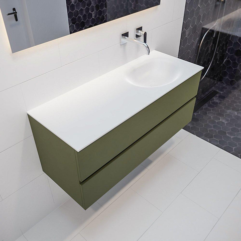 MONDIAZ VICA Ensemble de meuble salle de bain - 120cm - 2 tiroirs - lavabo Moon à droite - 0 trous de robinet - solid surface army SW410144